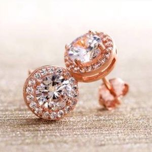 3.44 CTTW Halo Stud Swarovski CZ Rose Gold .925